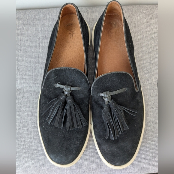 Frye Shoes - FRYE Gemma Tassel Slip-On Loafers – Black Suede – Size 7.5